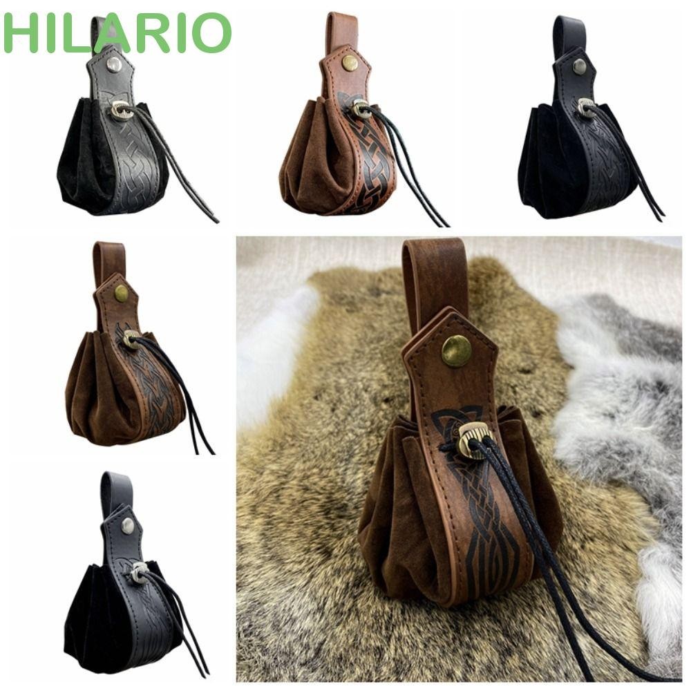 Hilario ยุคกลางกระเป๋าเข็มขัด, Faux หนัง Vintage Nordic กระเป๋าเหรียญแบบพกพา, Steampunk PU Drawstring ไวกิ้งสไตล์ Drawstring กระเป๋าประสิทธิภาพ Props