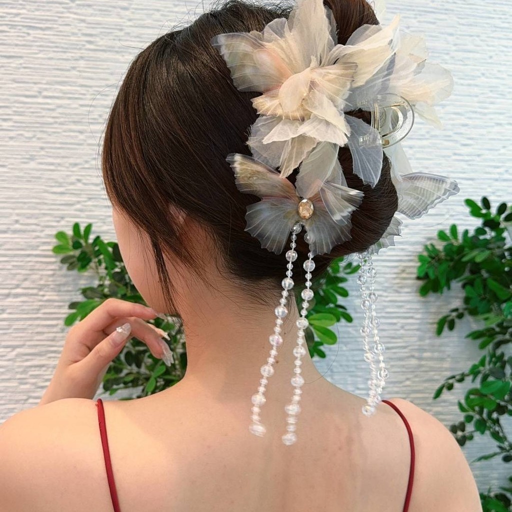 ผีเสื้อรักดอกไม้ผ้าไหมอมตะสุดดอกไม้เครื่องประดับผมผีเสื้อพู่กิ๊บหลายชั้นสามมิติดอกไม้อารมณ์คลิปฉลามอีกาขนาดเล็ก - รูปที่ 4