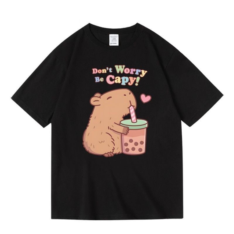 Don't Worry Be Capy! เสื้อยืดพิมพ์ลาย ผ้าคอตตอน100%  NO.2 S-5XL  (H O เครื่องแต่งกาย)