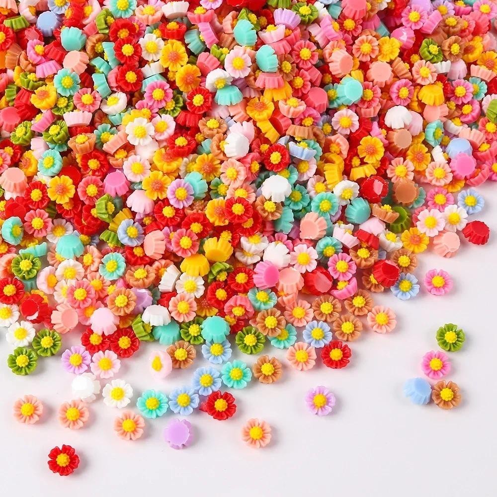 100 ชิ้น/ถุงดอกไม้เรซิ่นเล็บห้ากลีบ Rhinestones DIY Charms เล็บ Studs สําหรับตกแต่งเล็บ Rhinestone หยดเล็บ