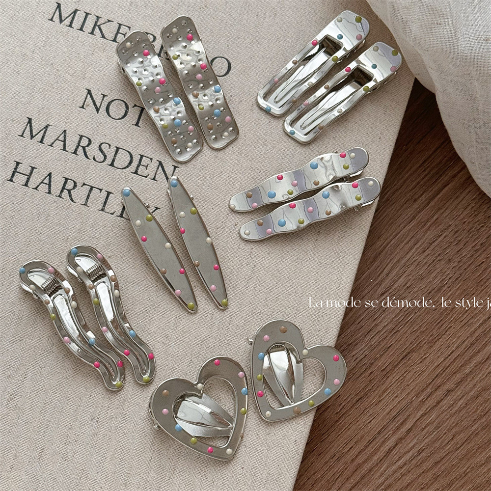 สี Dot หยดน ้ ํามันเงินคลิปผมโลหะหญิงคลิปด ้ านข ้ างคลิปหยดน ้ ํา Headdress Hairpin Bangs คลิป