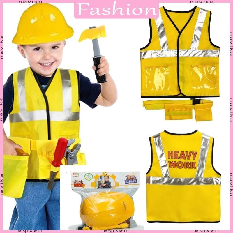 Nav Construction Worker เครื่องแต่งกายสําหรับชายวิศวกรเสื้อกั๊กเด็ก Worker คอสเพลย์เด็กบทบาทเล่นของเ