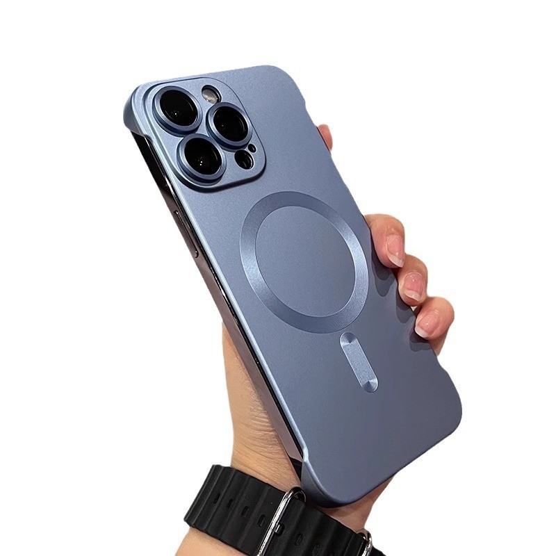 สีเมทัลลิค Hard PC เคสโทรศัพท์ไร้กรอบสําหรับ iphone 15 Pro max 14pro 13 12 11 Pro max แม่เหล็กชาร์จไร้สายสําหรับ iphone 15pro 13pro 12pro - รูปที่ 3