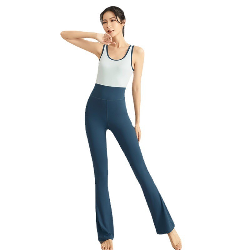 ผู ้ หญิง Backless Breathable โยคะ Jumpsuit แห ้ งเร ็ วกีฬาฟิตเนส Gym Playsuit พร ้ อมกางเกงบานสําหรับพิลาทิส - รูปที่ 3