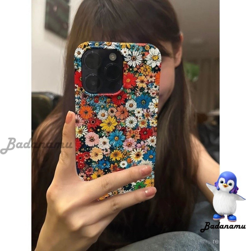 Insสไตล์retroดอกไม้ที่มีสีสันiphoneเคสโทรศัพท์เข้ากันได้กับiphone 11promax 13pro 7/8plus Xsโทรศัพท์ป้องกันกรณีHard Case Anti-percussion xsmax xr 15 13 14 12 promax 11 12 15 pro 1YCH