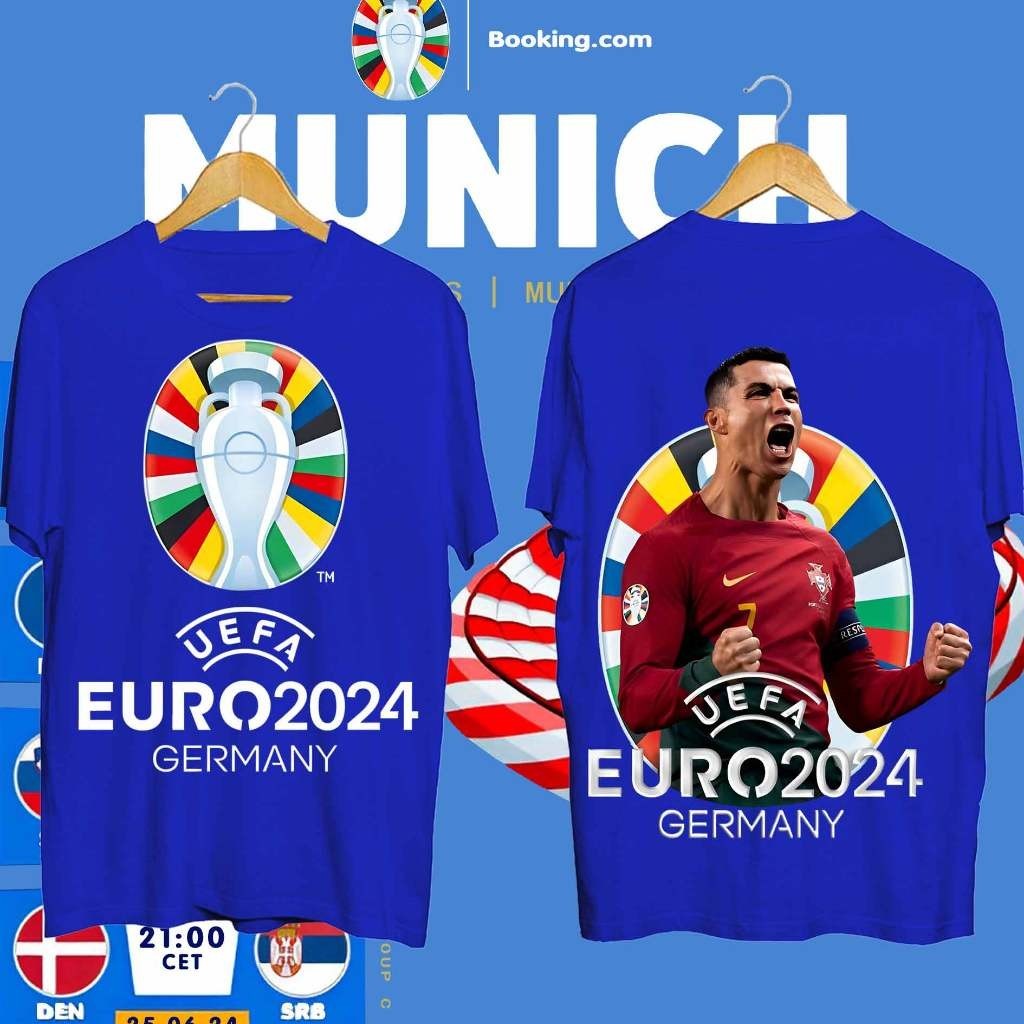 HIGHTRAIN XN37 สไตล์ใหม่ 2024 uefa european football championship 💖Cristiano Ronaldo💖 เสื้อยืดผ้าฝ้า