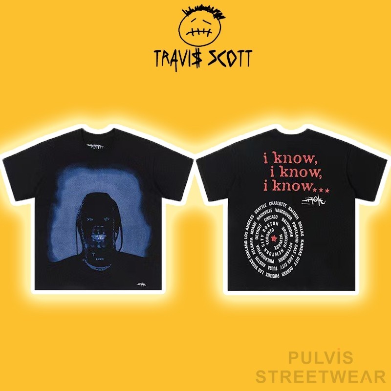 ใหม่ ️ คุณภาพสูง ] - Tee Travis Scott Cactus Jack Travis Scott Utopia Iknow Tee, เสื ้ อยืดผู ้ ชาย,