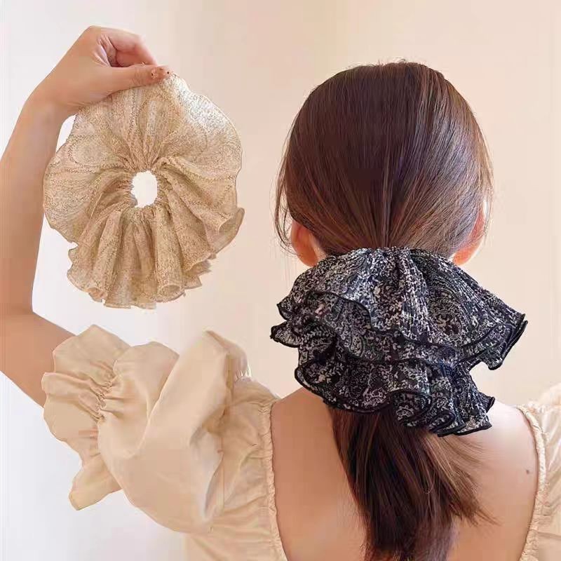 ผ้าสีทึบขนาดใหญ่ลําไส้ Scrunchies ผู้หญิงเกาหลี Ins High-end ดอกไม้ Retro อเนกประสงค์หางม้าแหวนผมอุปกรณ์เสริมผม