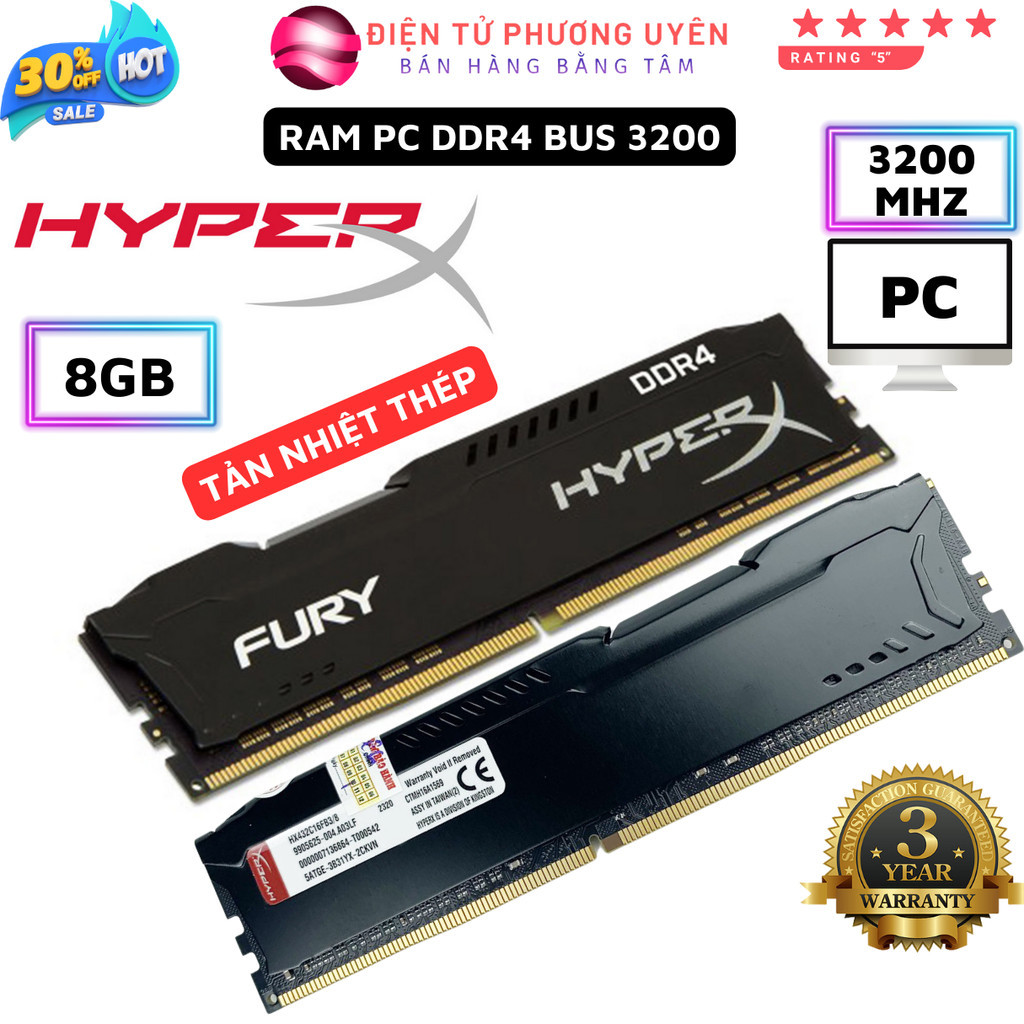 SKU336 - Ram DDR4 8GB - 16GB Bus 3200MHz HYPER สําหรับเดสก์ท็อปพีซี - 3 ปี