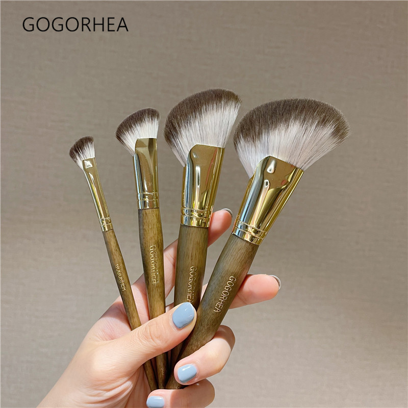 Gogorhea Contouring แปรงสีเทาสีเขียวชุด Sickle Bevel Contour Shadow V Face Contouring แปรงแป ้ งหลวม Blush Highlight แปรงเส ้ นใยขนาดเล ็ ก