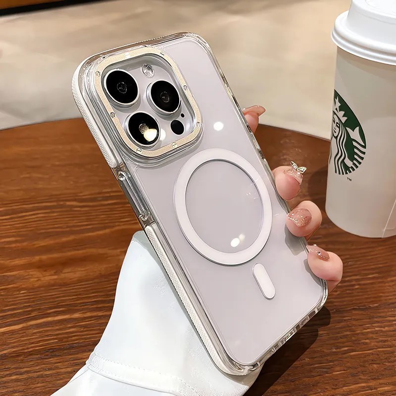 2024มาใหม่.รับประกันสินค้า เคสไอโฟน 11 ค่าตัวดูดแม่เหล็กชาร์จแบบไร้สายสำหรับ15 14 13 12 11โปร่งใสนิ่ม TPU ผสมแข็งและเคส