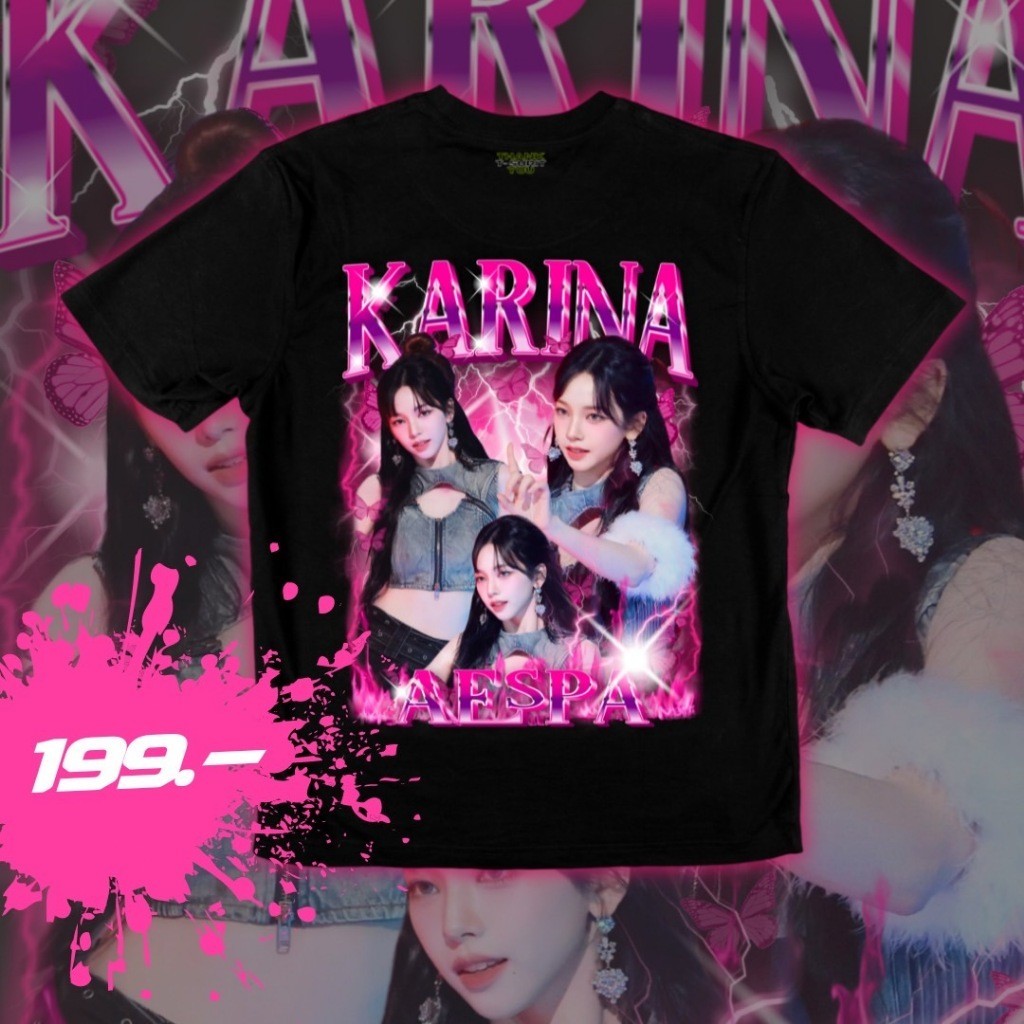 T-Shirt[พร้อมส่ง] เสื้อยืดคอกลม เสื้อยืดแฟชั่น แขนสั้น เสื้อยืด cotton 100% Aespa Karina - kpop shir