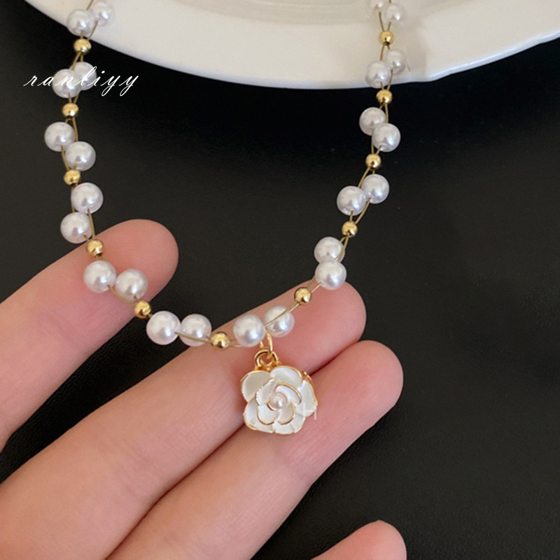 ส่งเร็ว🌼สร้อยคอมุกจี้ดอกไม้ดอกคามิเลียแฟชั่นสไตล์ฝรั่งเศสโซ่ไหปลาร้าหรูหราระดับไฮเอนด์เครื่องประดับผู้หญิงของขวัญ-Ranliy - รูปที่ 6