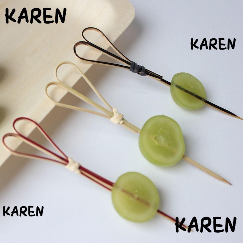 ไม้จิ้มไม้จิ้มฟัน KAREN เป็นมิตรกับสิ่งแวดล้อม 100 ชิ้น/ถุง แท่งเสียบ Picks, ค็อกเทลไม้ไผ่ตกแต่งค็อกเทล