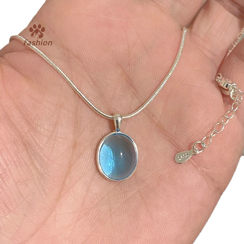 [แฟชั่น] Simple Retro Oval Aquamarine จี้สร้อยคอผู้หญิงสร้อยคองูแฟชั่นเครื่องประดับของขวัญ {TH}