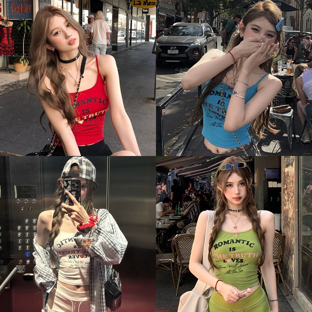 Evelyn เสื้อกล้ามผู้หญิง มีฟองน้ำ พิมพ์ลาย สีสันสดใส ครอปกล้าม สไตล์สตรีท #FY2080-S