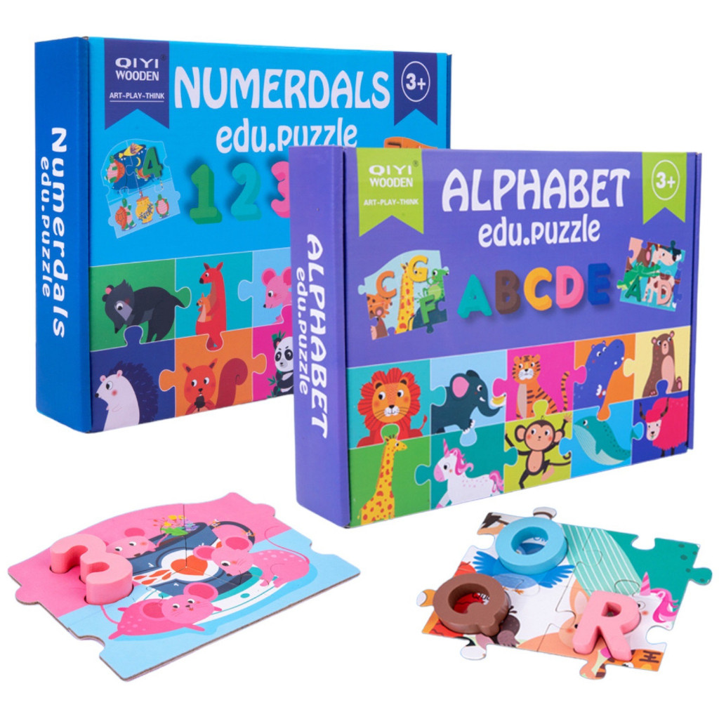 บล็อกไม้จิ๊กซอว์ 2in1 เล่นต่อจิ๊กซอว์ ABC- ตัวเลข 1-10