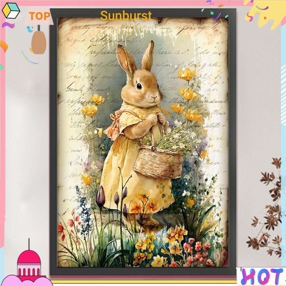 ด้ายผ้าฝ้าย Eco ปักเต็ม 11CT ชุดปักครอสติสกระต่ายย้อนยุคพิมพ์ลาย [Sunburst11.th]