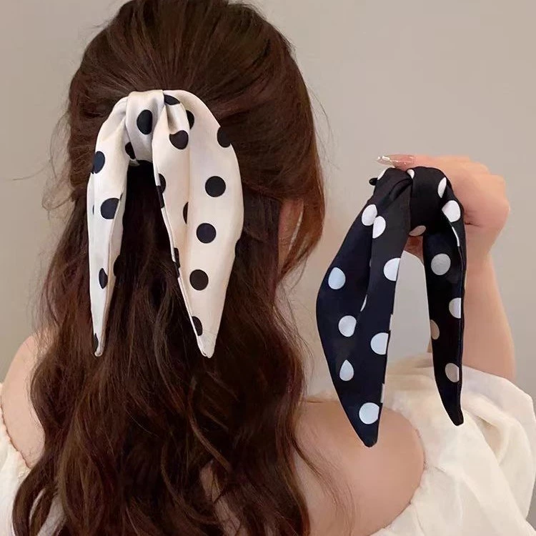 2024 Polka Dot Bow หางม้าคว้าคลิป Retro Coiled ผมคว้าหญิง