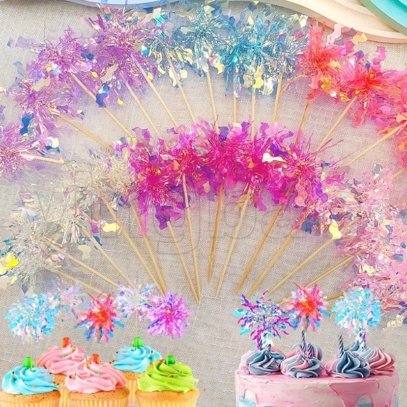 50 ชิ้นฟอยล์ Firework Cupcake Toppers, Sparkle Tinsel เค้ก Toppers ค็อกเทลอาหารไม้จิ้มฟันสําหรับวันเกิดงานแต่งงาน Baby Shower สําเร็จการศึกษา Party Supplies
