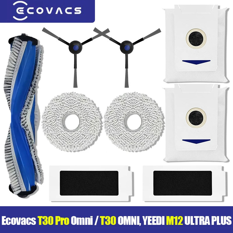 Fit สําหรับ Ecovacs T30 Pro OMNI / T30 OMNI, YEEDI M12 ULTRA PLUS / M12 Pro + อะไหล่ลูกกลิ้งหลักแปรงด้านข้างกรองถุงเก็บฝุ่น Mop ผ้า