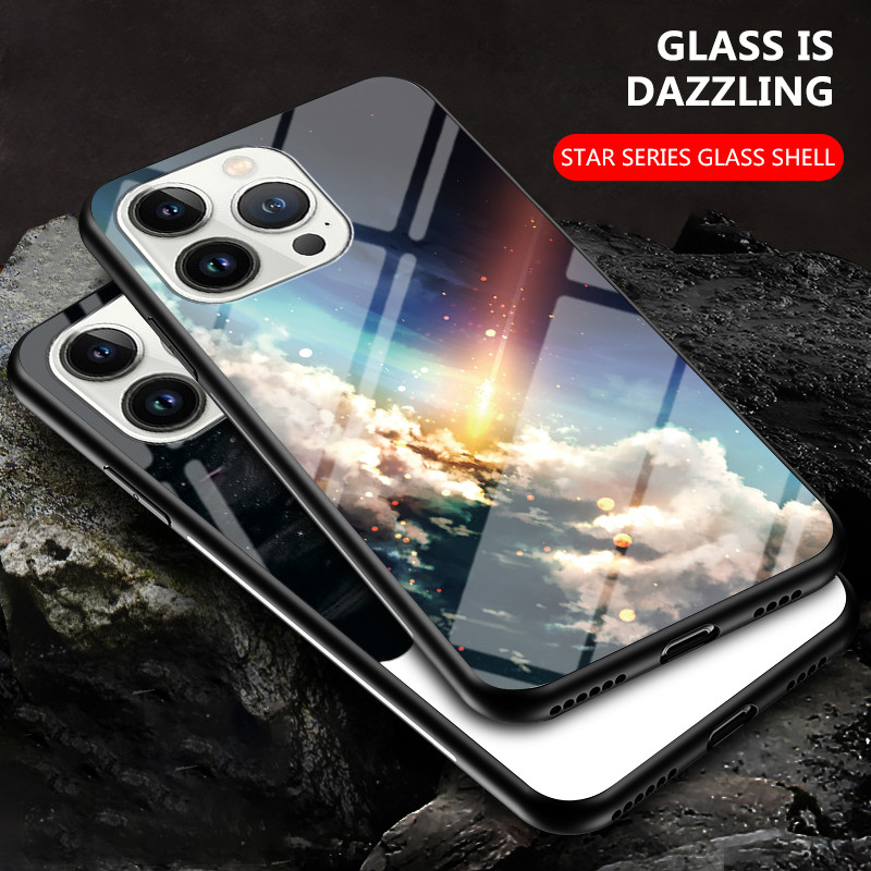 สําหรับ Apple IPhone 13, 13 Pro, 13 Pro Max, 13 Mini, 14, 14 Pro, 14 Pro Max, 14 Plus, เคสโทรศัพท์กระจก Starry Sky, คุณภาพสูงป้องกันการระเบิดฝาครอบป้องกัน ราคา ถูกที่สุด ดีลบีเคเค แกลเลอรีภาพที่ 3