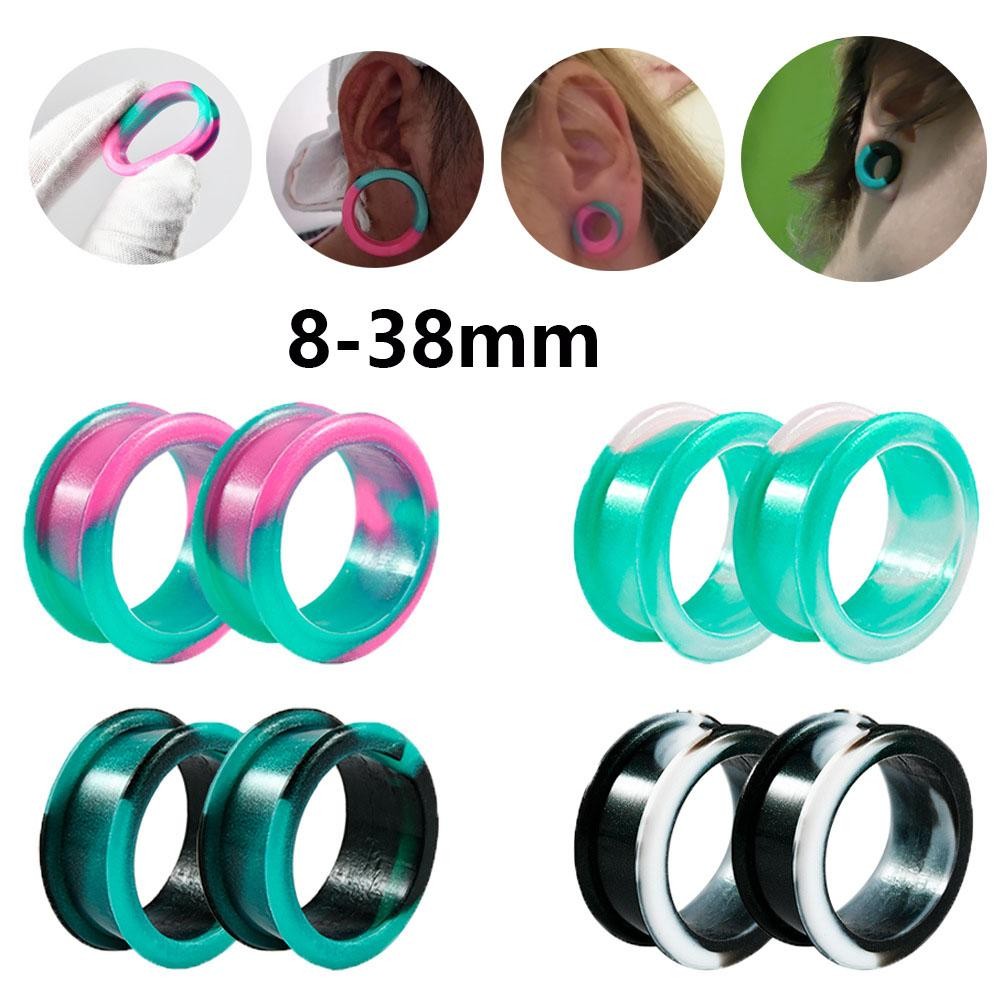 1 คู่ 8-38 มม.Tie Dye หูปลั๊กเนื้ออุโมงค์ Expanders Lobe Stretcher เจาะปลั๊กซิลิโคนต่างหูผู้ชายผู้หญิง