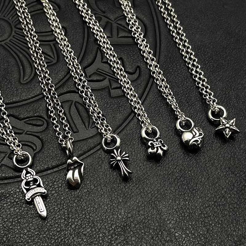 เงิน 925 Mini PeaHeart Cross สร้อยคอ Vintage Punk Gothic Rock อุปกรณ์เสริม Street Hip Hop เครื่องประดับ Carnival Party ของขวัญ CX2394
