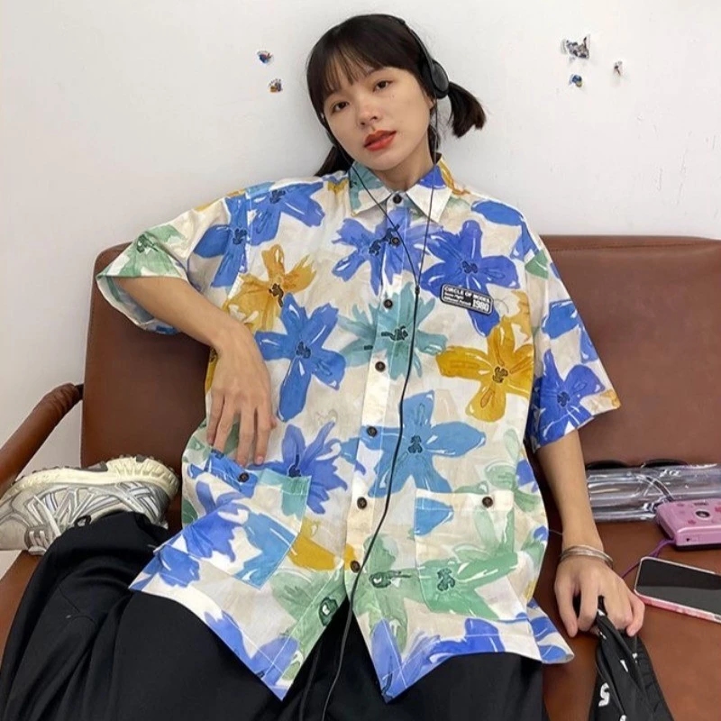 Couture เสื้อคู่รักลายดอกวินเทจ แขนสั้น ทรง Oversize thumbnail 9