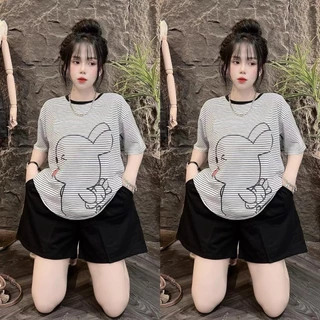 ชุดเซ็ท 2 ชิ้น S286 เสื้อพิมพ์ลายการ์ตูน กระต่ายลายน่ารัก ผ้าคอตตอลผสม กางเกงขาสั้น พร้อมจัดส่ง
