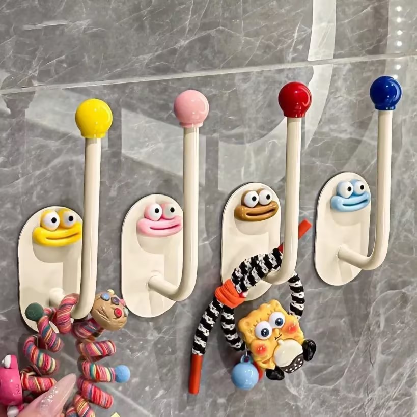 น่ารักตลกริมฝีปากตะขอไม่มีการเจาะผนังตะขอห้องน้ํา Home Organizer