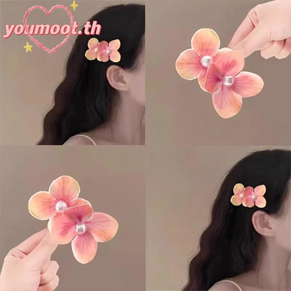 🌺Youmoot กิ๊บติดผมดอกกล้วยไม้, กิ๊บผีเสื้อกล้วยไม้จำลอง, สไตล์เกาหลี มุกผ้า กิ๊บเป็ด คลิปชายหาด