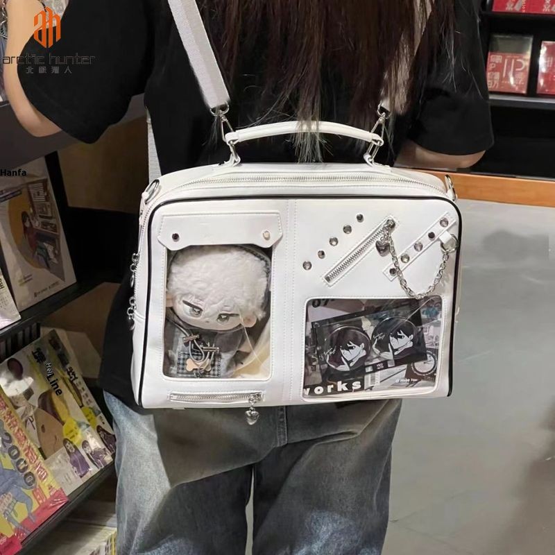 Double Window Transparent Pain Bag Large Capacity Messenger Bag Two-Dimensional Valley Display Bag Student Party Commuter Shoulder Handbag