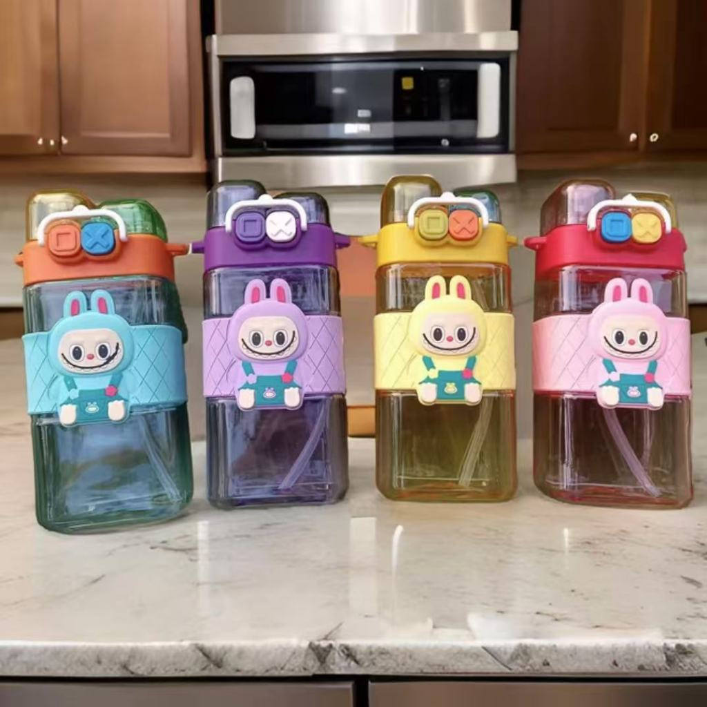 SN_ 570ML Botol Air Water Bottle Kids Straw Bpa Free Botol โปร่งใส Kawaii Travel School Cup ขวดน้ํา