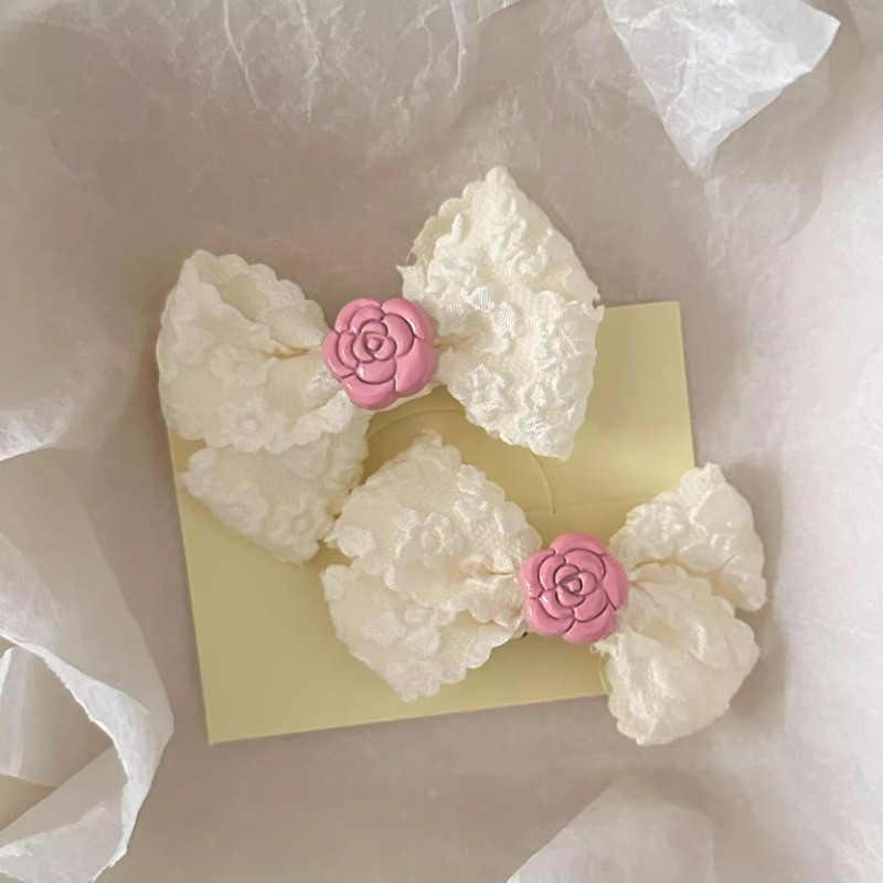 Pink Camellia Bowknot Hairpin Duckbill คลิป Bangs เครื่องประดับผม
