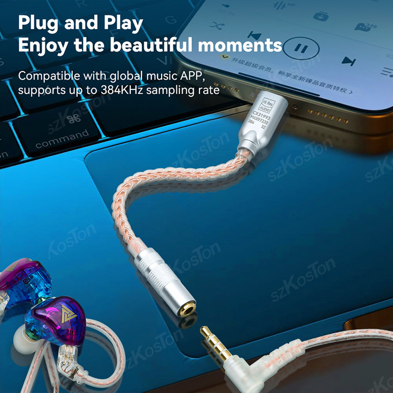 ประเภท C ถึง 3.5 มม.32 B/384kHz อินเทอร์เฟซเสียง CB1200AU DAC HiFi เครื่องขยายเสียงหูฟัง IEM AMP สมาร์ทโฟนอะแดปเตอร์สําหรับ iPhone15 Samsung ฯลฯ