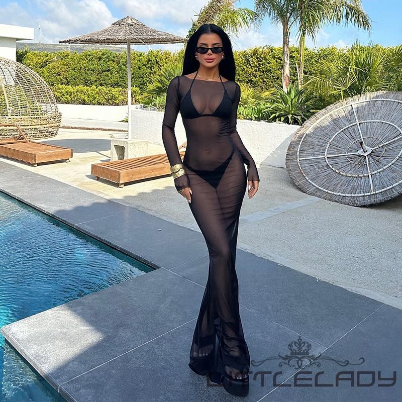 Ltl-ชุดเดรสยาวคอเรือสีทึบเชียร์สําหรับผู้หญิง