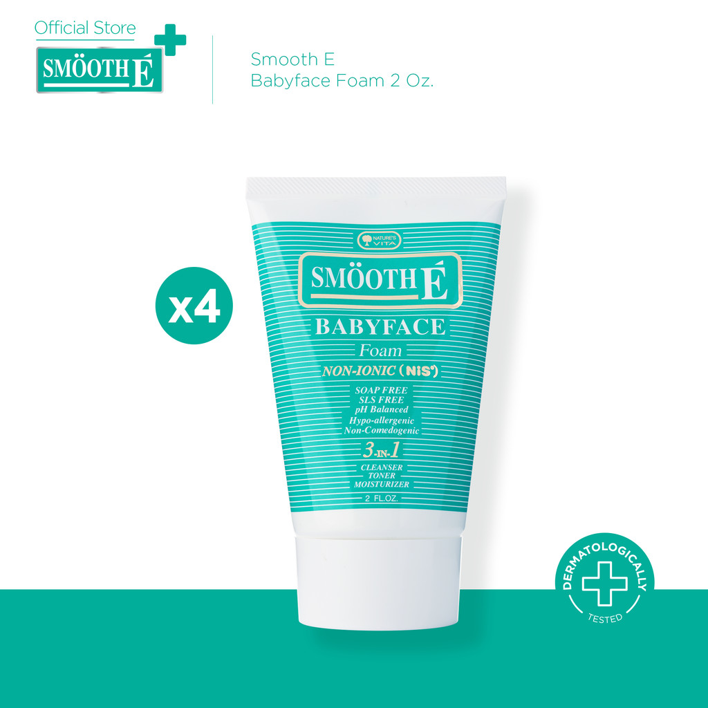 [แพ็ค4สุดคุ้ม] Smooth E Babyface Foam 2 Oz. สมูทอี เบบี้เฟส โฟม pH5 ลดสิวผิวแข็งแรง สำหรับคนผิวมัน เป็นสิว