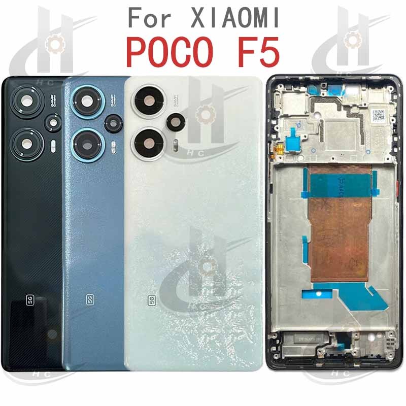 สําหรับ Xiaomi POCO F5 แบตเตอรี่ฝาหลังที่อยู่อาศัยกรอบกลาง + ปุ่ม + กรอบด้านหน้า LCD + กรอบกล้องเลนส์