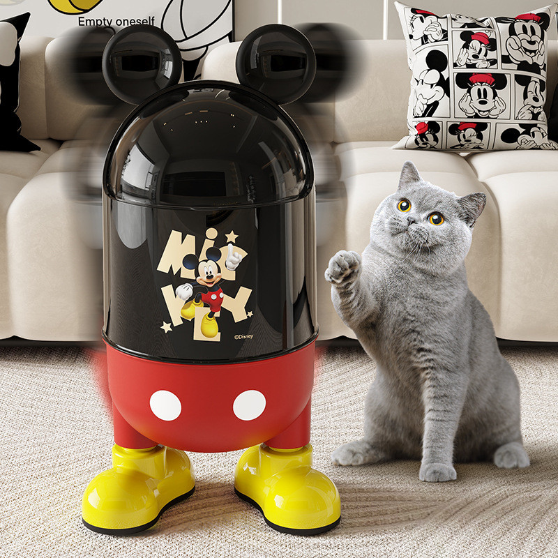 Mickey Co-Branded ถังขยะในครัวเรือนห้องครัวห้องนั่งเล่นตะกร้ากระดาษมัลติฟังก์ชั่นห้องนอนมูลค่าสูงหนาพลิกถังขยะ