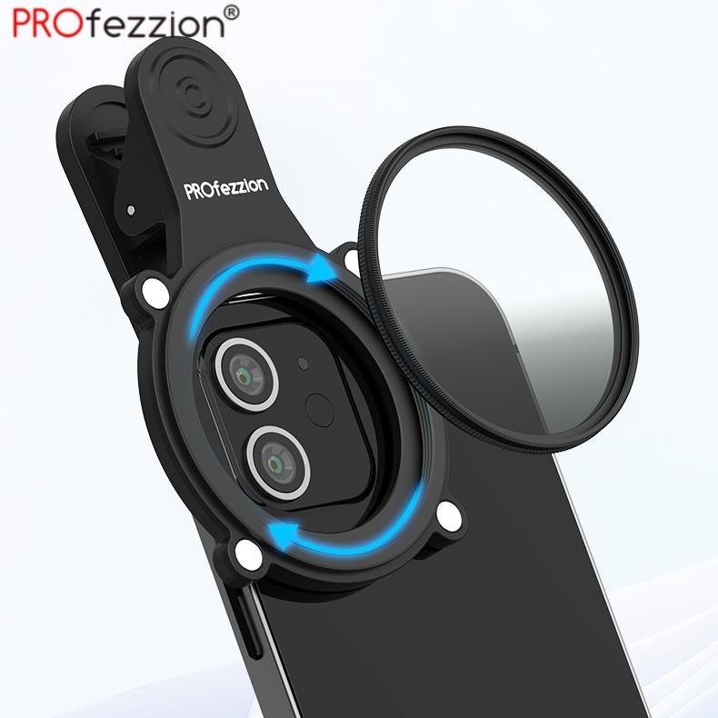 PROfezzion Phone Camera Filter Clip + Hood for Apple Android ที่วางโทรศัพท์มือถือ 49mm ฟิลเตอร์ CPL 