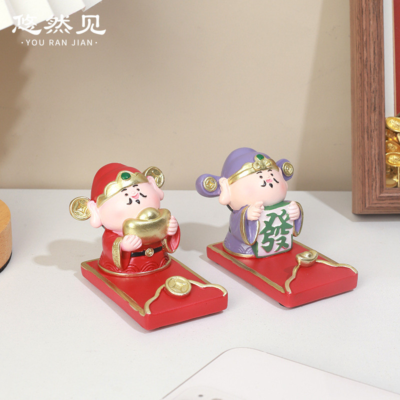 中神神神โทรศัพท์สีแดงสีส้มโชคลาภ福家用桌椅面装饰摆件树卡通手机支架จีนตํานานเทพเจ้าแห่งความมั่งคั่งสีแดงสนุกสนานพรตกแต่งบ้