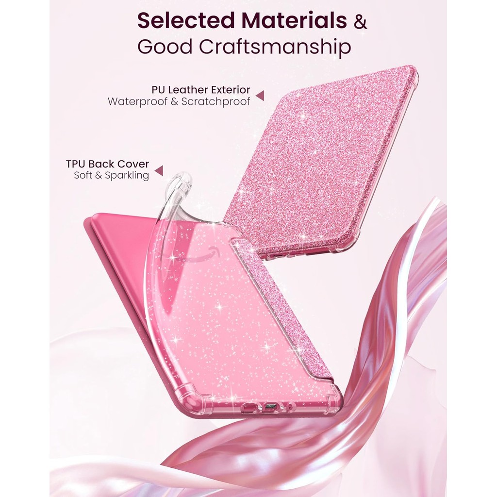 Moko ยืดหยุ่น Clear Glitter TPU ฝาครอบป้องกันพร้อม Auto Wake/Sleep สําหรับ All-new 7 " Kindle Paperwhite 2024 12th Gen & Kindle Colorsoft Signature Edition