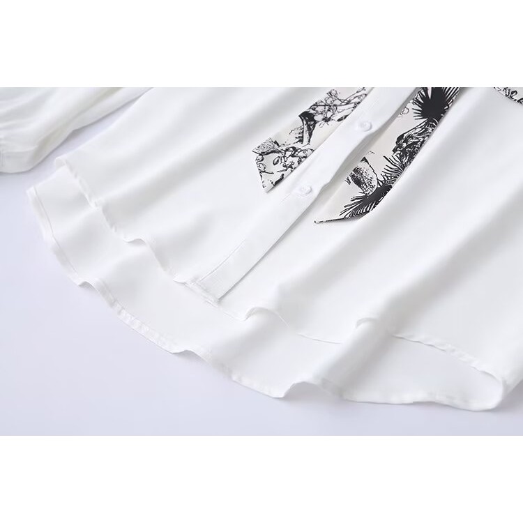 พลัสขนาดผู้หญิง XL-4XL False สองชิ้นสีขาวสีดําเสื้อแขนยาวแฟชั่นปุ่ม A-line Tops ขนาดใหญ่ Elegant Blusas OL ราคา ถูกที่สุด ดีลบีเคเค แกลเลอรีภาพที่ 8