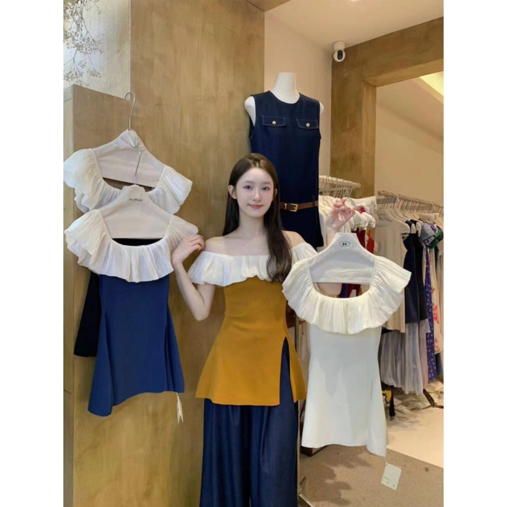 Dahong  เดียวเสื้อเปิดไหล่สวยงา คอกลม D408