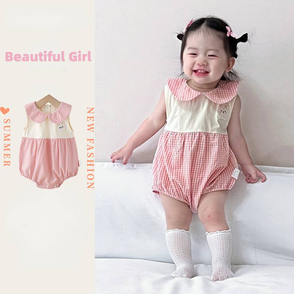 เด็กฤดูร้อนเสื้อผ้าใหม่บางบอดี้สูทแขนกุด0-24เดือนเด็กผ้าฝ้ายแท้ลายสก๊อตสีชมพูสุดน่ารักสไตล์เจ้าหญิง ชุดรอมเปอร์ - รูปที่ 2