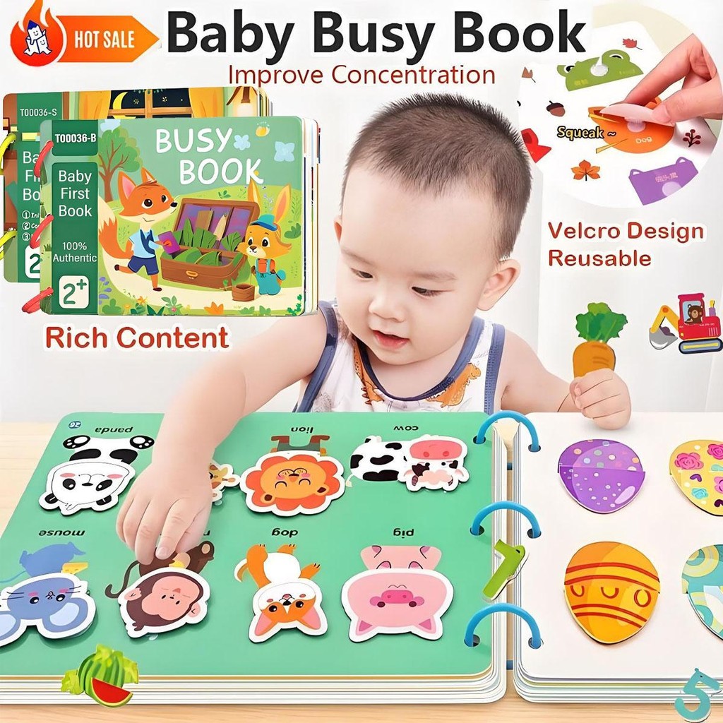 หนังสือ Busy Book ของเล่นเพื่อการศึกษาช่วงต้นสำหรับเด็ก หนังสือแบบแปะ หนังสือพลิก หนังสือเงียบ  (สติกเกอร์ฟรี)