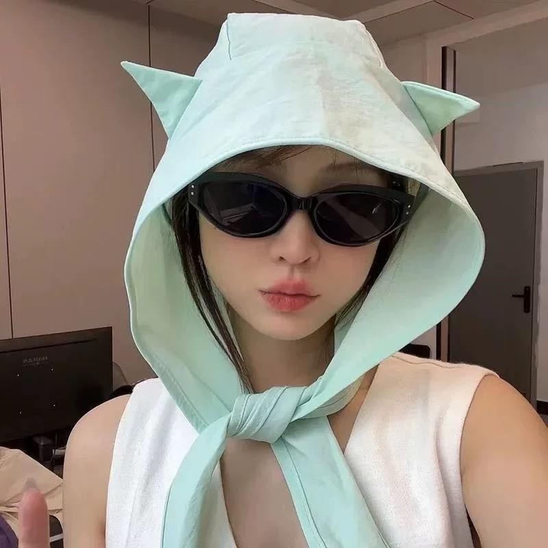 Halo studio พร้อมส่ง  หมวกกันแดดสตรี หมวกน่ารัก หูแมว วิธีการสวมใส่หลากหลาย ราคา ถูกที่สุด ดีลบีเคเค แกลเลอรีภาพที่ 7