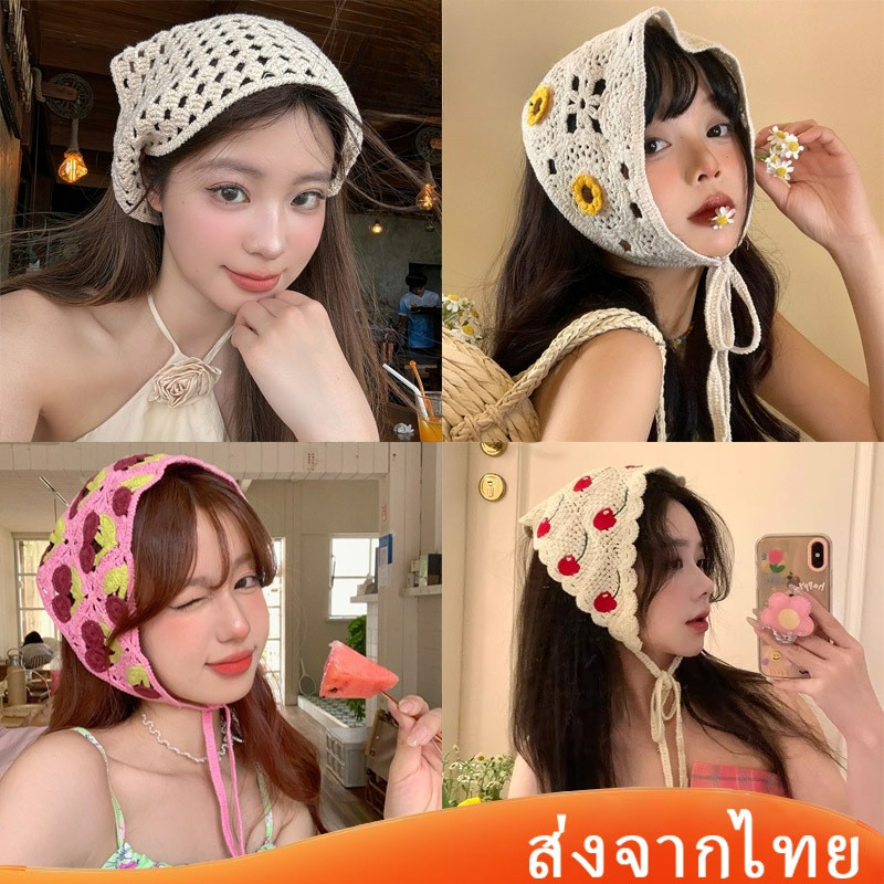 ในไทยผ้าโพกหัวใหม่ผ้าถักทรงสามเหลี่ยมลายดอกไม้เครื่องประดับผมเหมาะกับเดินชายหาดแฟชั่นสําหรับวันหยุดสําหรับผู้หญิง.COD