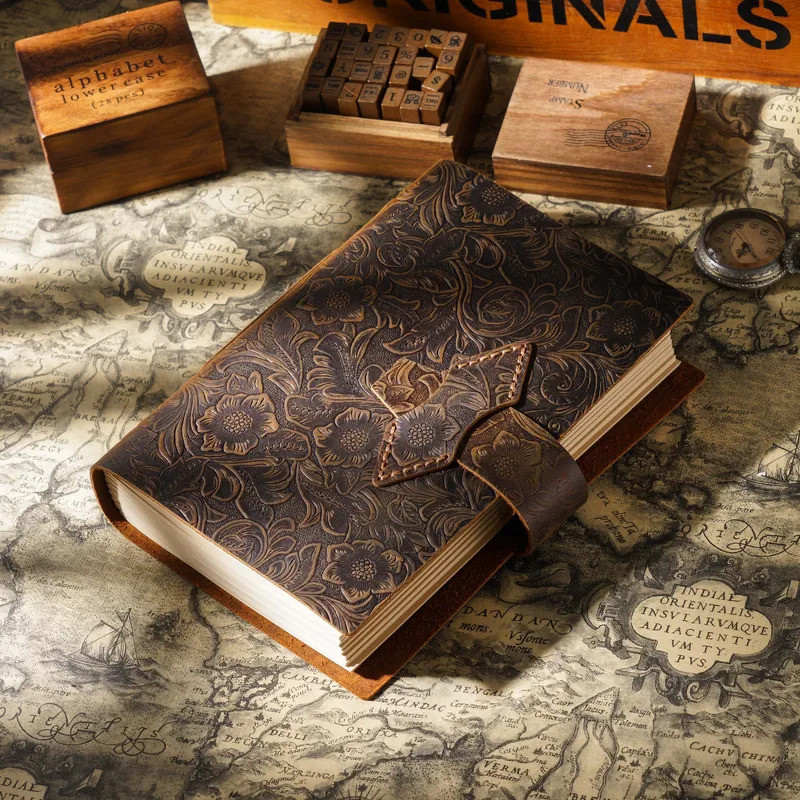 Retro ของแท้หนัง Sketchbook Vintage Journal ของขวัญ Travel Diary Notepad Handmade Creative Cowhide Notebook